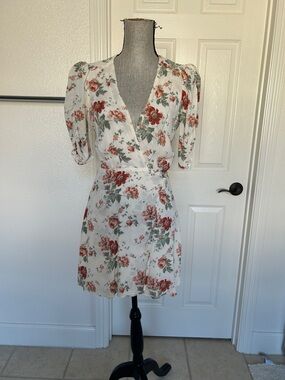 Reformation Cream Mini Dress with Rose Floral Print Used Good Condition